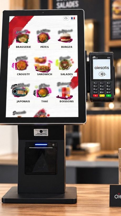 Borne de commande OIESATIS 21,5 pouces sur comptoir avec terminal de paiement PAX