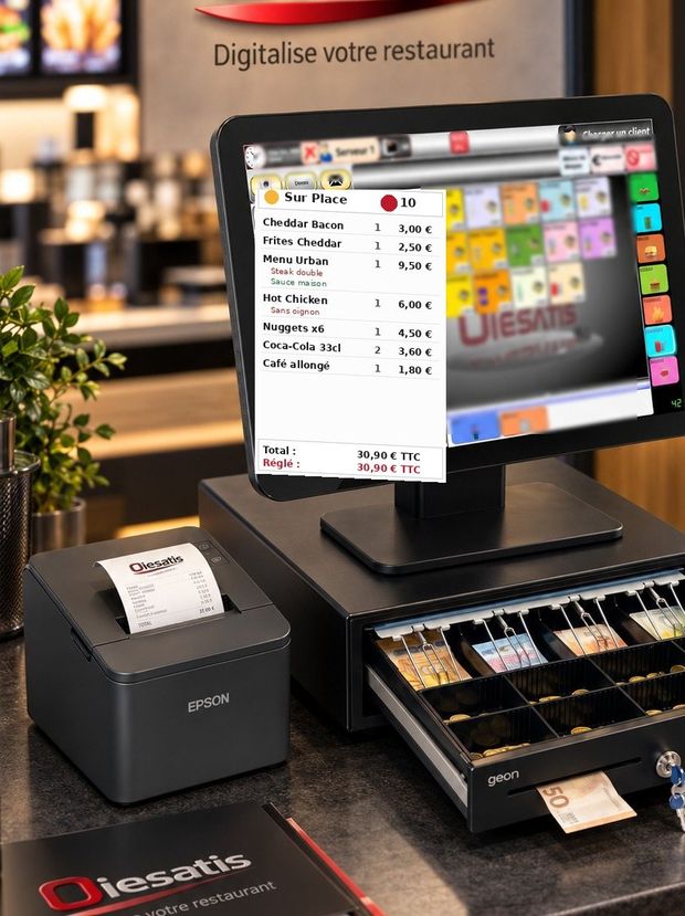 Caisse enregistreuse tactile OIESATIS 15,6 pouces avec tiroir-caisse et imprimante ticket